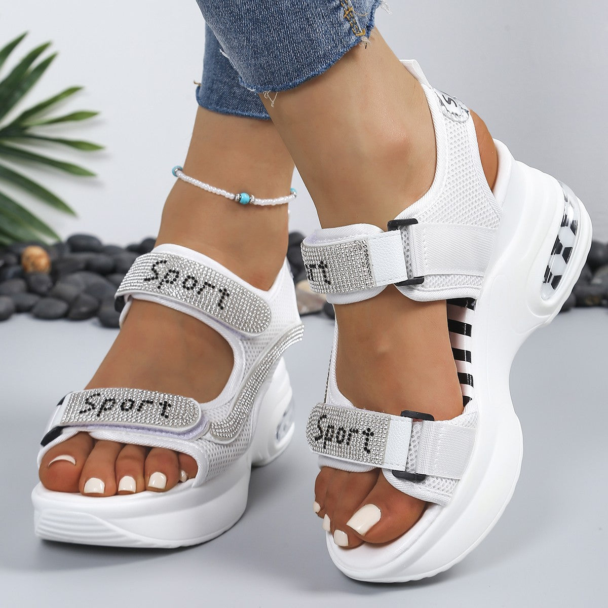 🔥Zadnja promocija - 50% popust - Modni ženski ortopedski sandali s platformo in kristali