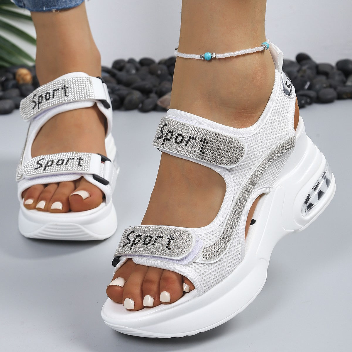 🔥Zadnja promocija - 50% popust - Modni ženski ortopedski sandali s platformo in kristali