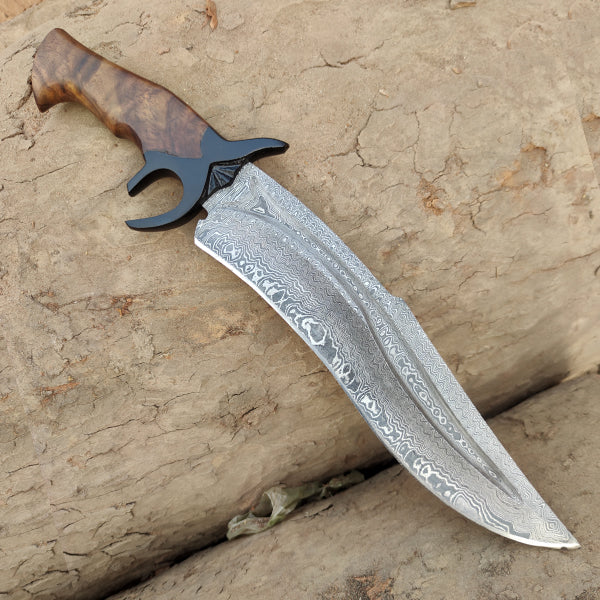 Nož Bowie, damaščansko jeklo, lesen ročaj, DK-139