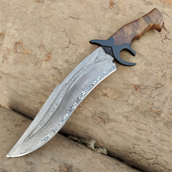 Nož Bowie, damaščansko jeklo, lesen ročaj, DK-139